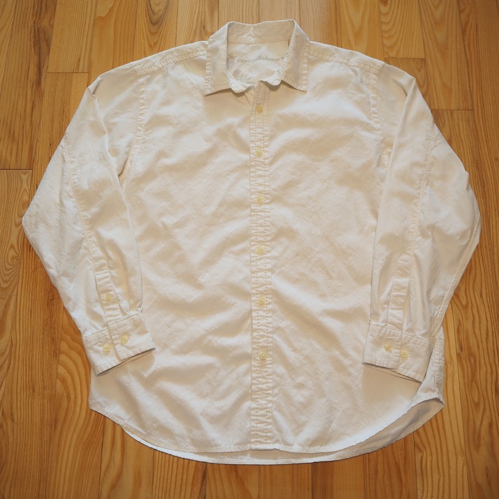 Tommy Bahama Long Sleeve Cotton Silk Button Down Men's Large Embroidered Palms